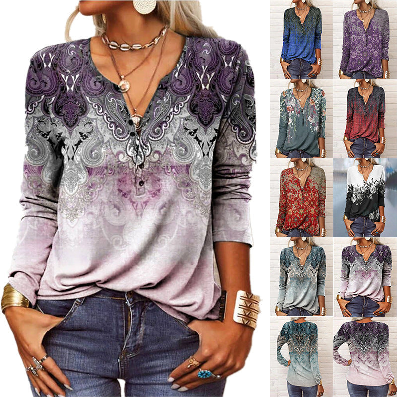 Damen langärmliges Casual-Shirt mit verspieltem Muster Drune