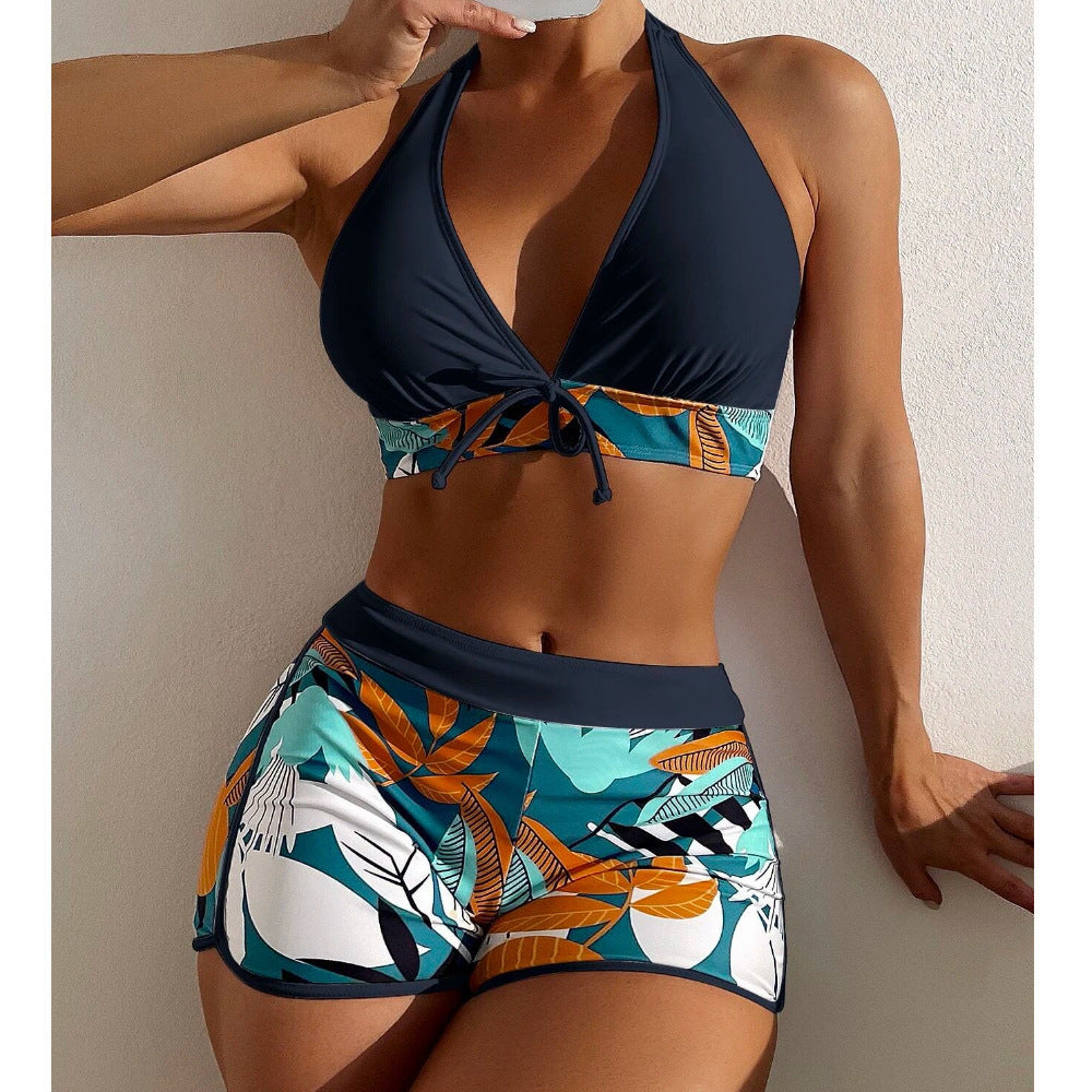 Damen Bikini-Set mit sportlichem High-Waist-Schnitt und verspieltem Blumenmuster Drune