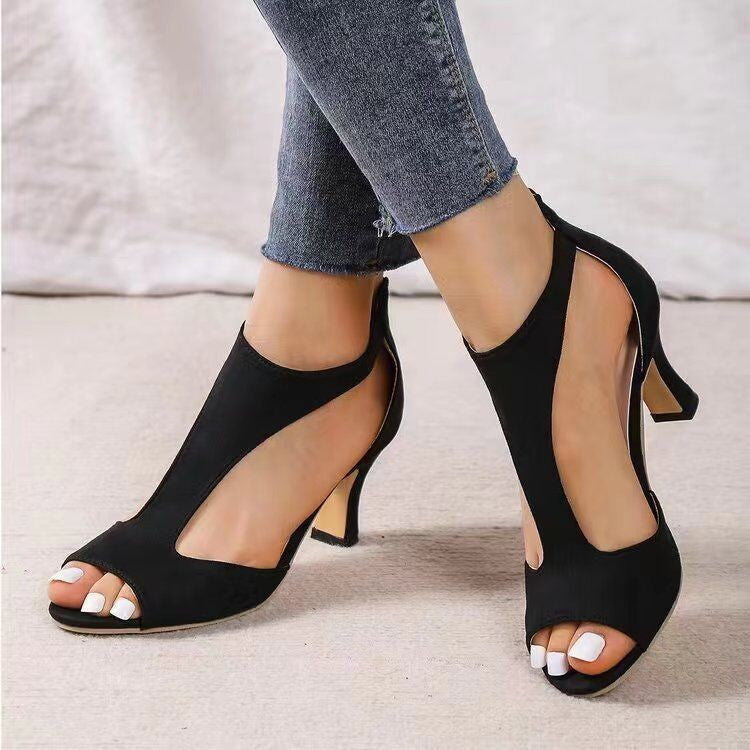 Damen nan elegante offene Zehen Stiefeletten mit seitlichen Ausschnitten und gepolstertem Blockabsatz Drune