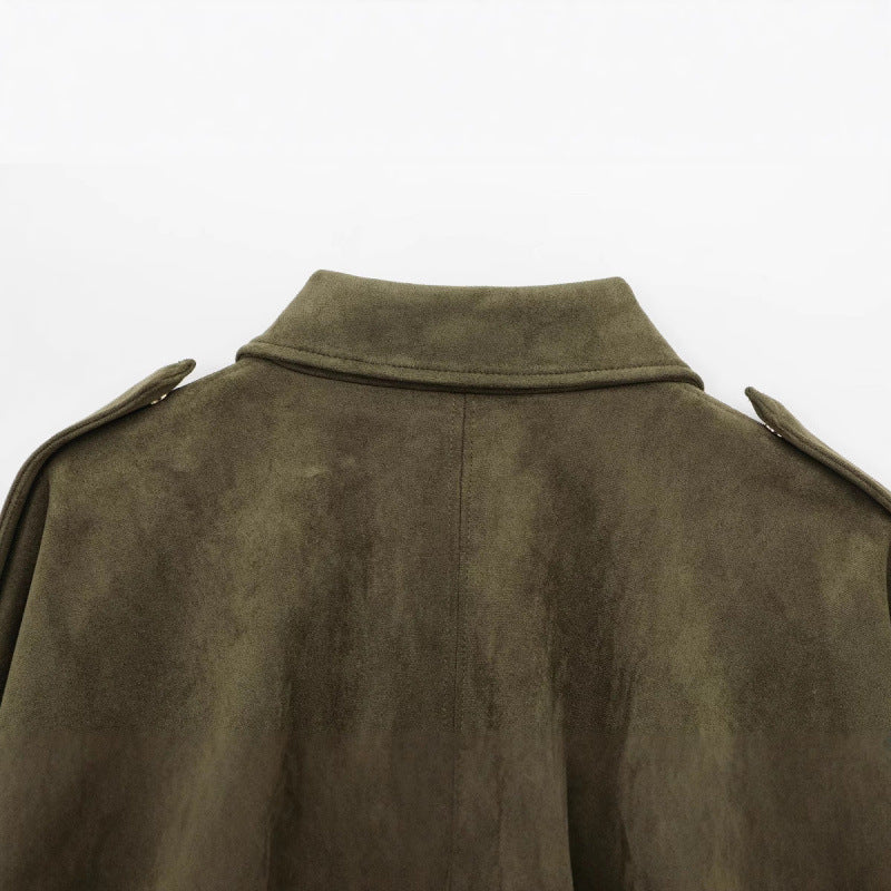 Damen lässige Kunstlederjacke mit elastischem Bund und praktischen Druckknöpfen Drune