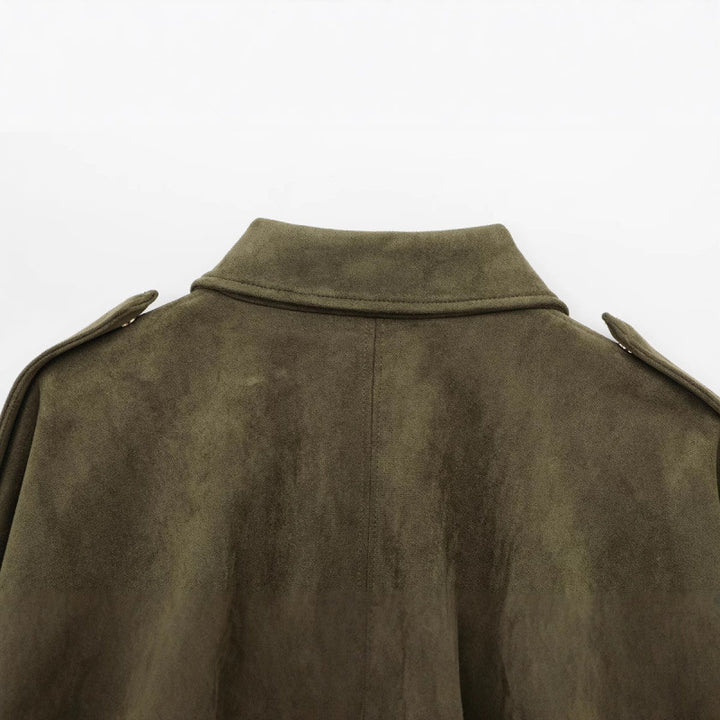 Damen lässige Kunstlederjacke mit elastischem Bund und praktischen Druckknöpfen Drune