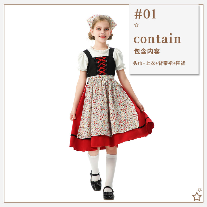 Damen nan traditionelles Kinderdirndl mit Schürze und Kopftuch Drune