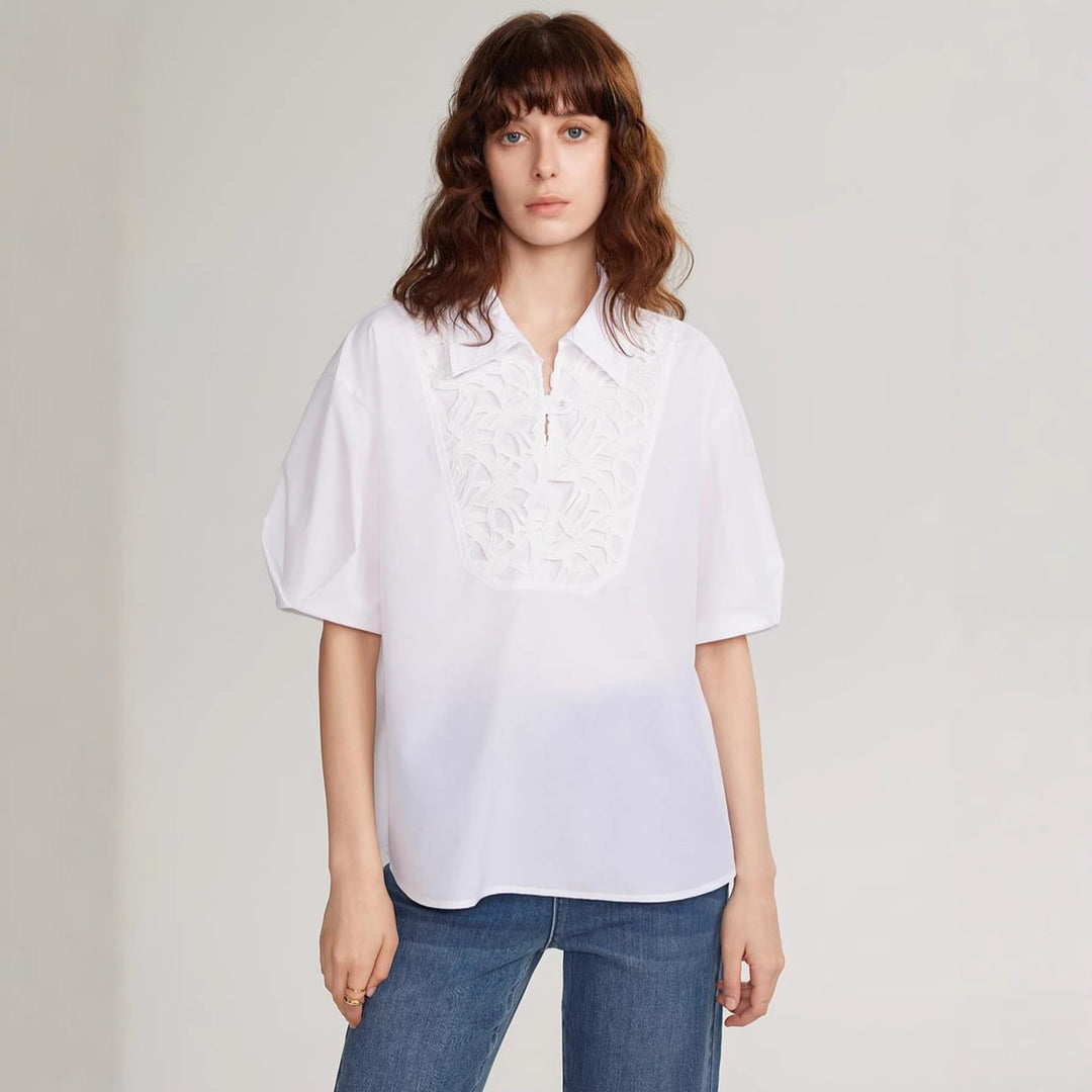 Damen Elegante Bluse mit traumhaftem Stickdesign und Knopfdetails Drune