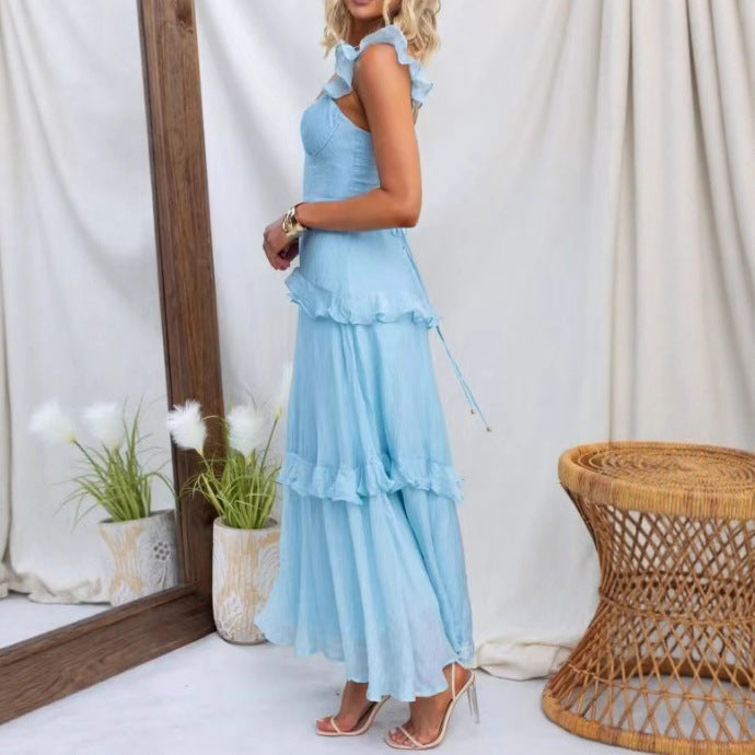 Damen Maxikleid mit Rüschendetails und taillierter Silhouette Drune
