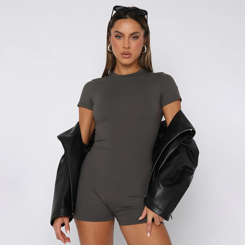 Damen figurbetontes Kurzoverall mit T-Shirt-Ärmeln Drune