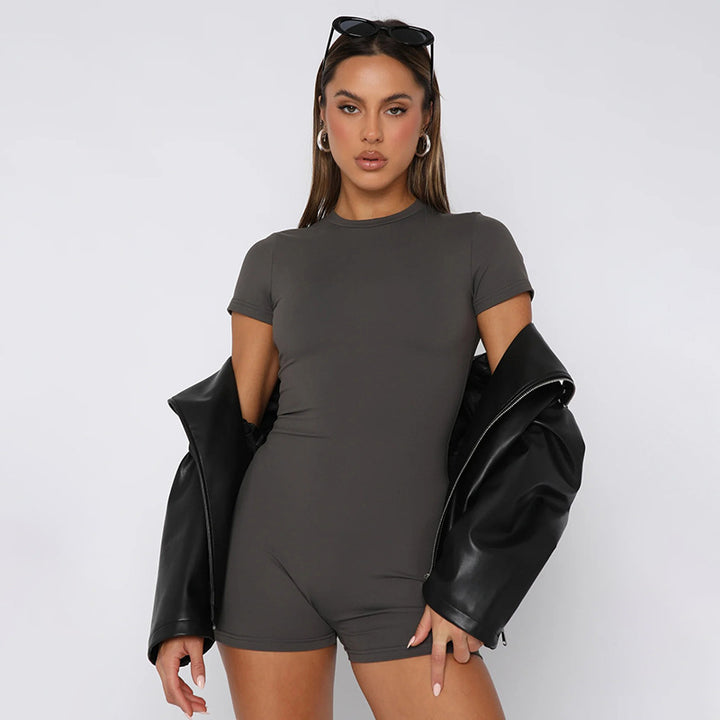 Damen figurbetontes Kurzoverall mit T-Shirt-Ärmeln Drune