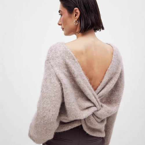 Damen modischer Pullover mit raffinierter Rückenschnürung Drune