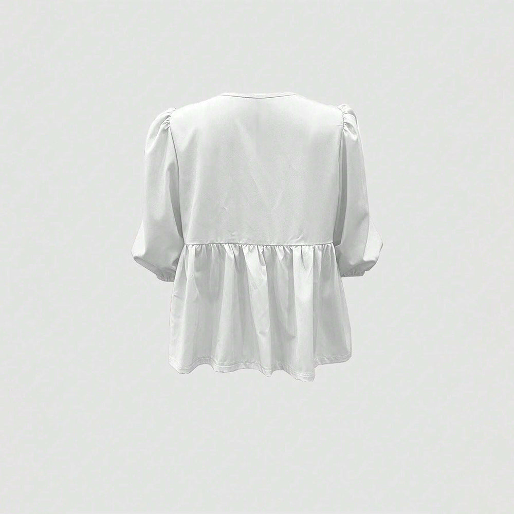 Damen Bluse mit verspielten Rüschendetails und lässigem Schnitt Drune