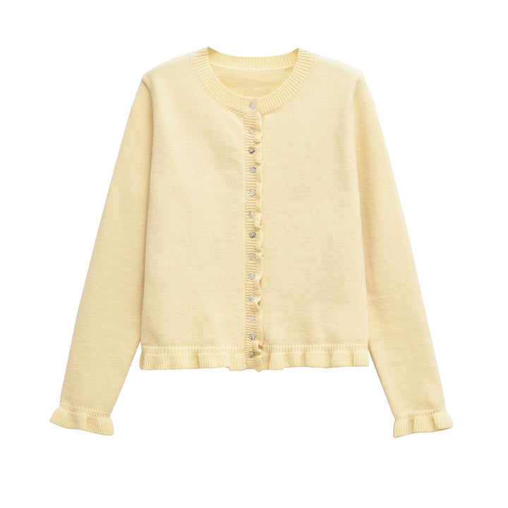 Femme Rüschensaum Knopfleiste Cardigan Drune