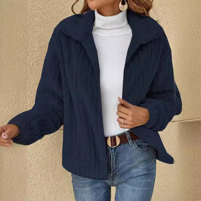 Damen nan kuschelige Teddyjacke mit durchgehendem Reißverschluss, Stehkragen und Eingrifftaschen Drune