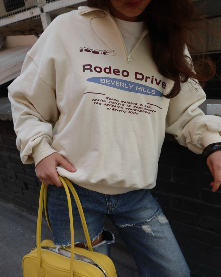 Damen Sweatshirt mit Stehkragen und modischem Aufdruck Drune
