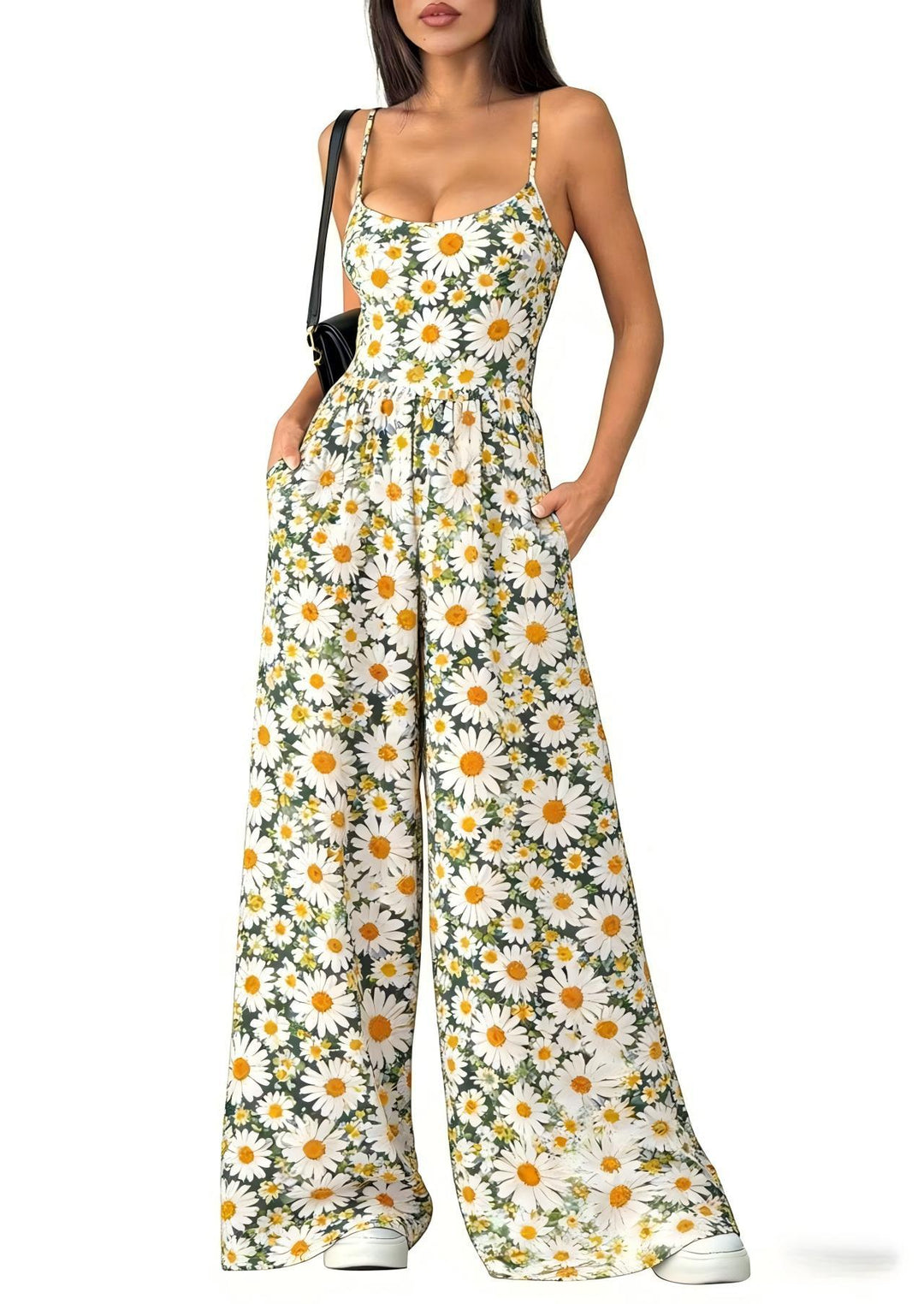 Damen Eleganter Jumpsuit mit geometrischem Print und breiten Beinen Drune