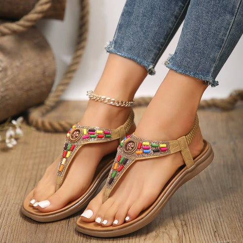 Damen Zehentrenner-Sandalen mit buntem Schmuckdetail und bequemer Fußbettgestaltung Drune