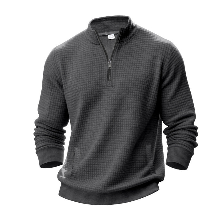 Herren nan strukturiertes Halbzip-Waffelstrick-Pullover mit Stehkragen Drune