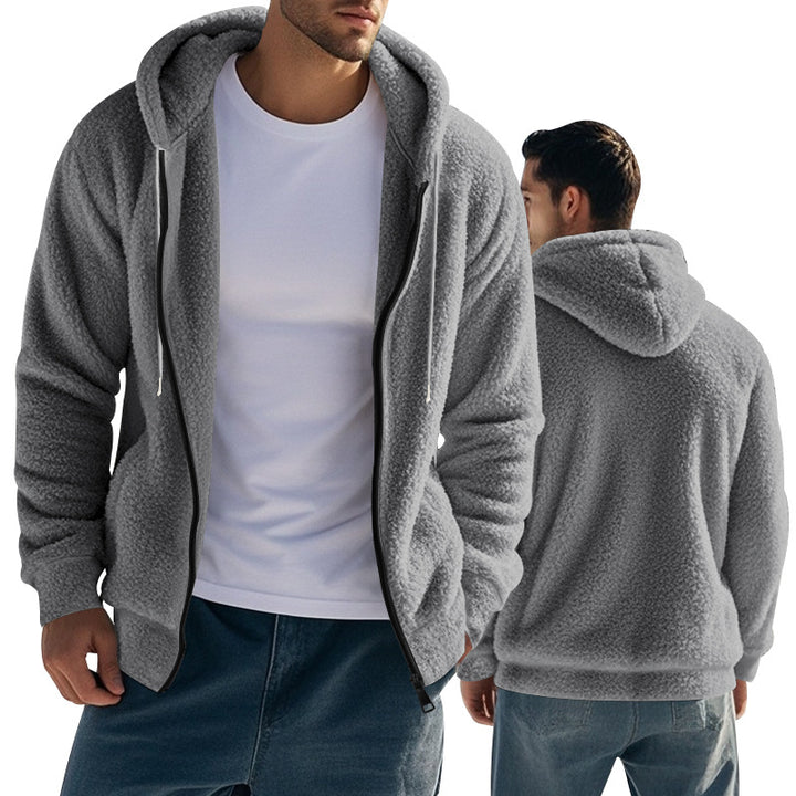 Herren nan Sherpa-Fleece Kapuzenjacke mit durchgehendem Reißverschluss und versteckten Seitentaschen Drune