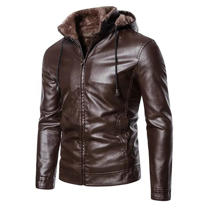 Herren modische Kunstlederjacke mit warmem Innenfutter Drune
