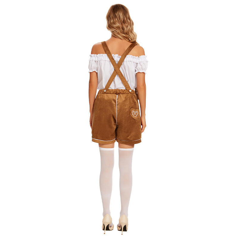 Damen nan Trachten-Latzhose Shorts mit filigraner Stickerei und verstellbaren Trägern Drune