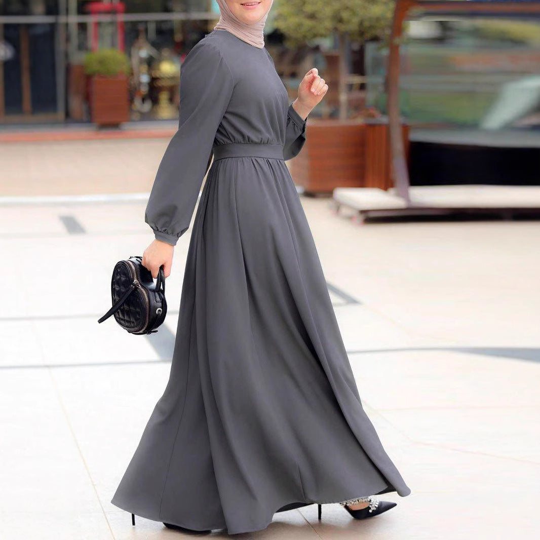Damen Maxikleid mit elastischem Taillenbund und langen Ärmeln Drune