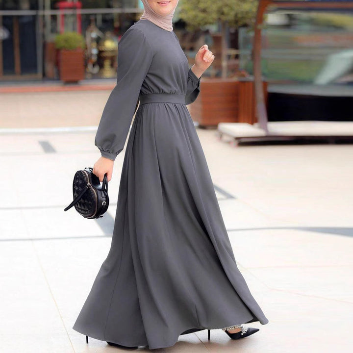 Damen Maxikleid mit elastischem Taillenbund und langen Ärmeln Drune