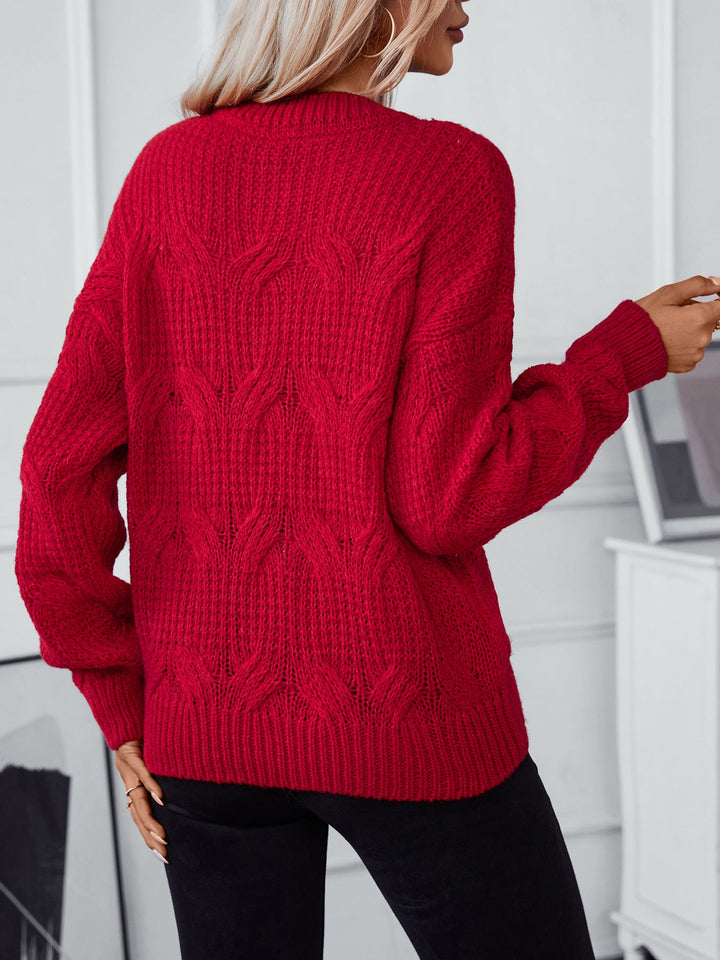 Drune uni Farbe Kabelstrickpullover