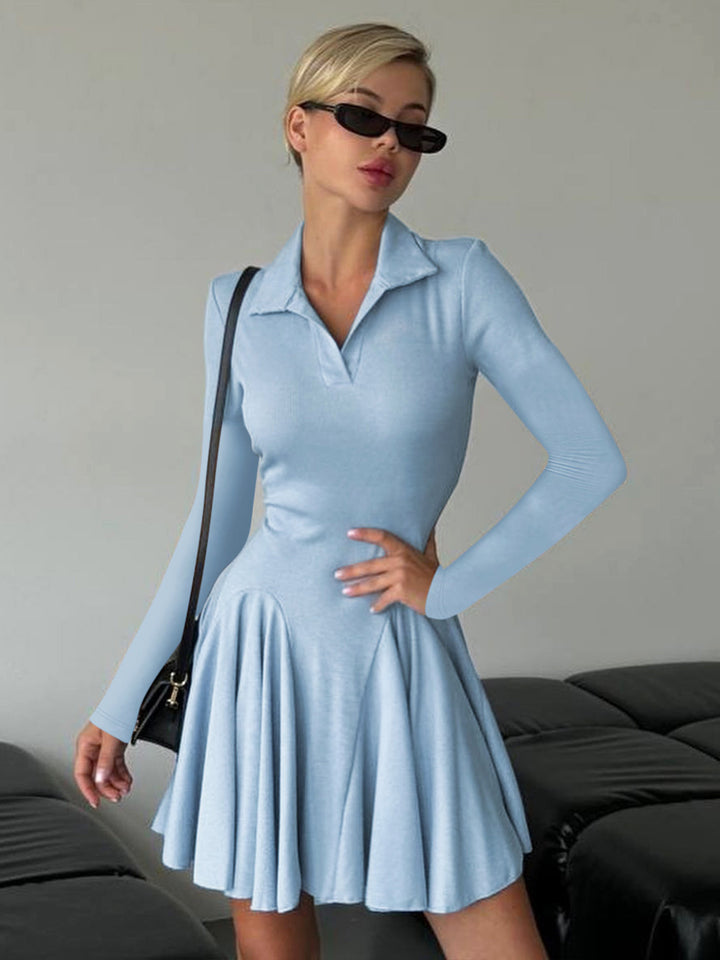 Damen Polo-Kleid mit langen Ärmeln und schwingendem Rock Drune