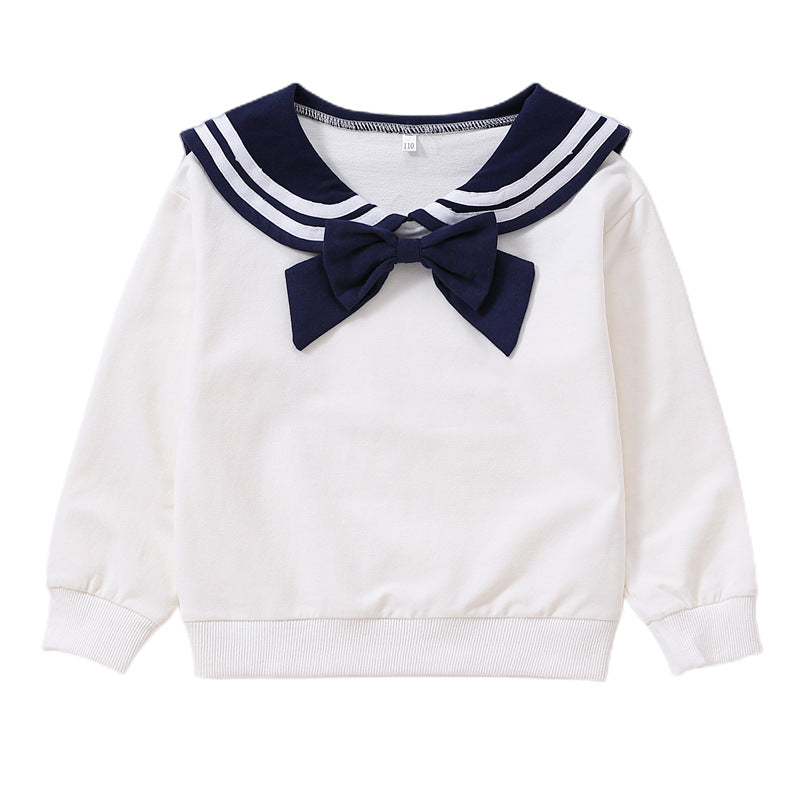 Mädchen Sweatshirt mit maritimem Kragen und dekorativem Schleifendetail Drune