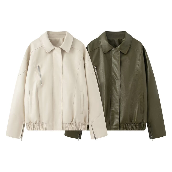 Damen Stilvolle Kunstlederjacke mit elastischem Bund Drune