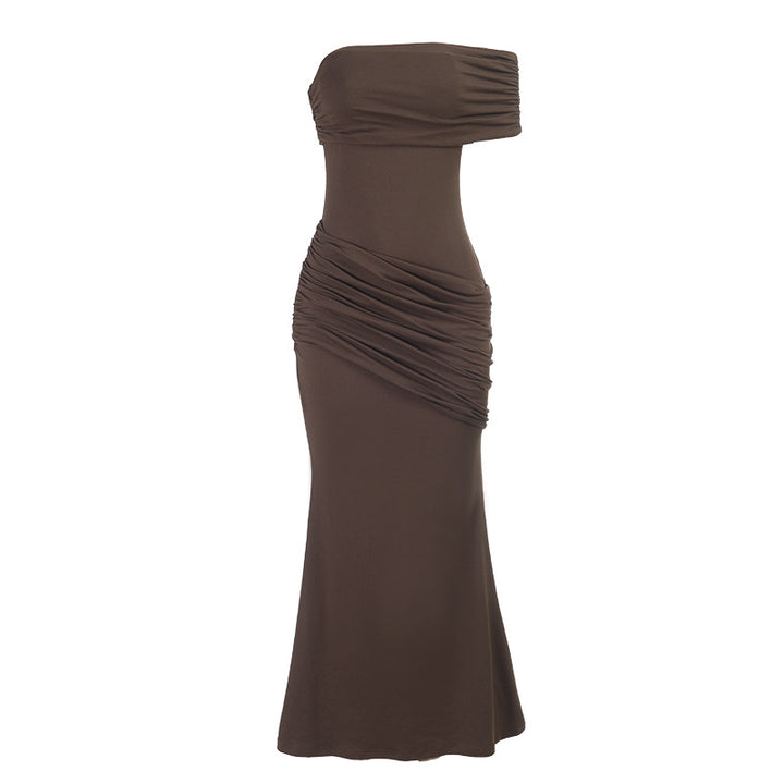 Damen Off-Shoulder Maxikleid mit eleganter Drapierung Drune