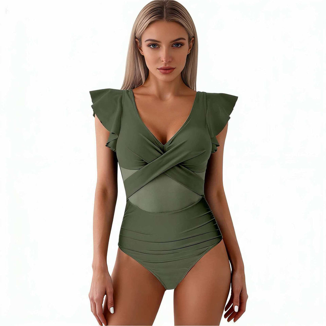 Damen Eleganter Badeanzug mit verwobenen Netzdetails Drune