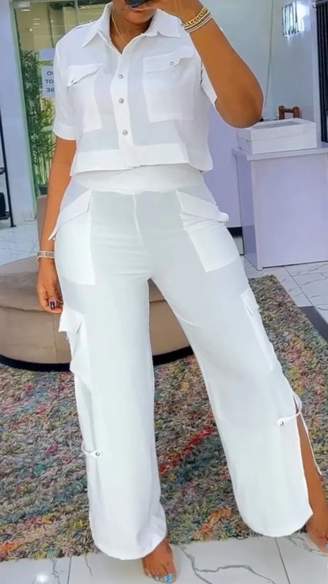Damen stylisches Crop-Top und Cargo-Hosen Set Drune