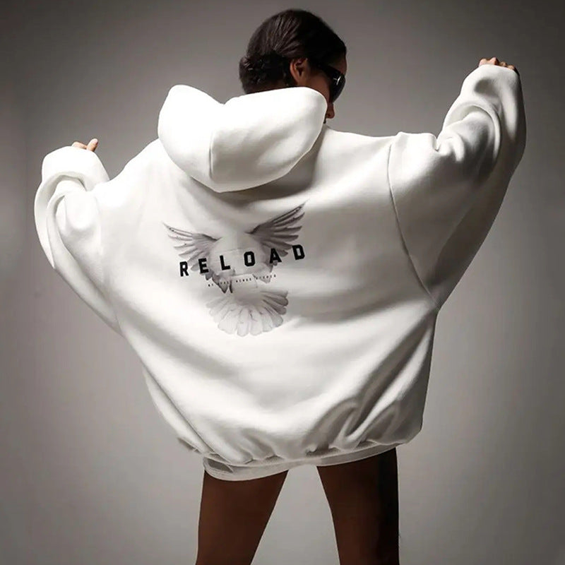 Damen Oversized Kapuzenpullover mit auffälligem Rückenprint Drune
