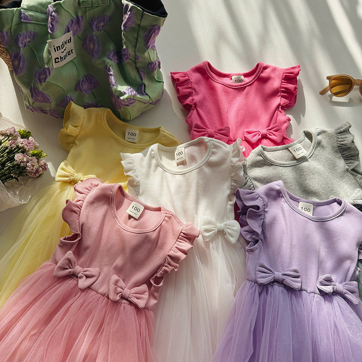 Mädchen Tüll Rüschdress mit Schleifenakzenten Drune