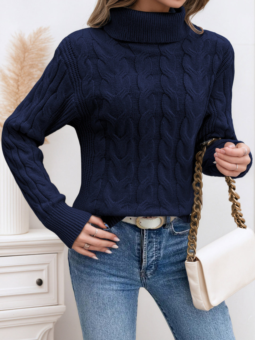 Damen Rollkragenpullover mit strukturiertem Zopfmuster Drune