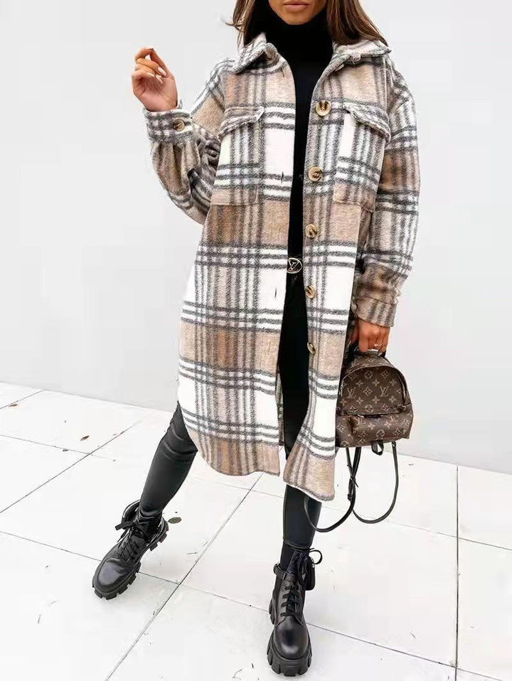 Damen Karierter Oversized-Hemd-Mantel mit praktischen Taschen Drune