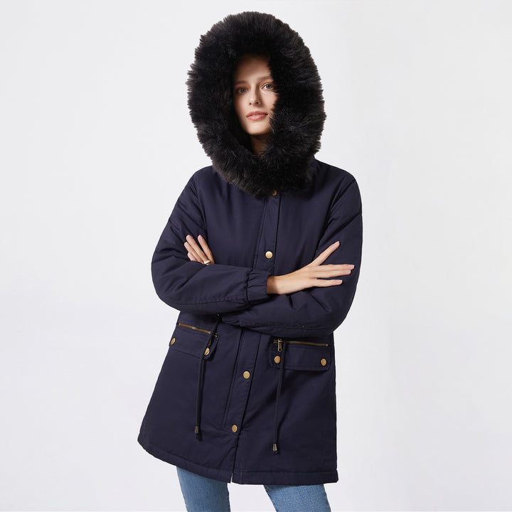 Damen isolierte Parka-Jacke mit abnehmbarem Kunstfellkragen und verstellbarem Taillenzug Drune