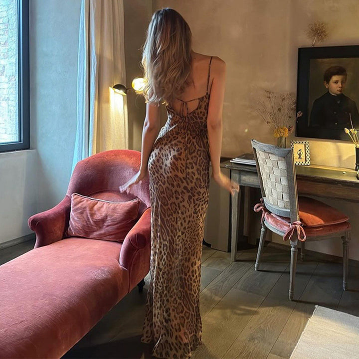 Damen Elegantes Maxi-Kleid mit figurbetontem Schnitt und Tiermotiv Drune