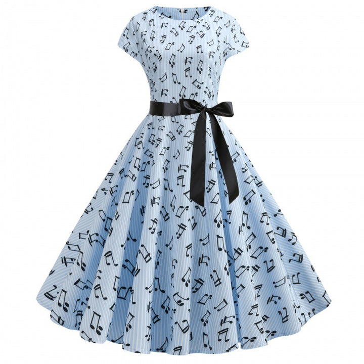 Damen Klassisches Rockabilly Kleid mit Notenprint Drune