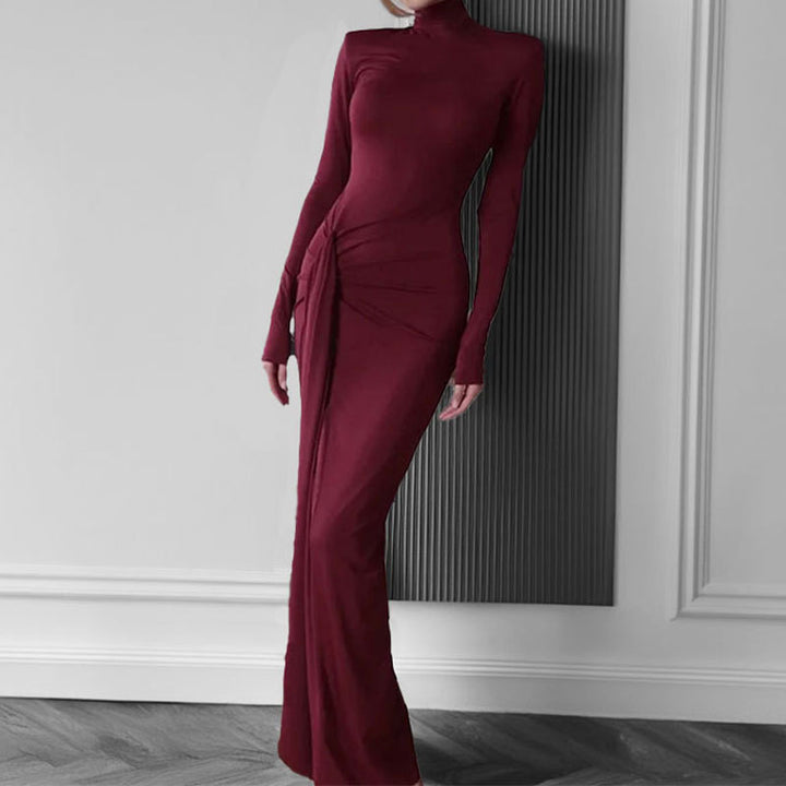 Damen Maxikleid mit hohem Stehkragen und asymmetrischem Schnitt Drune