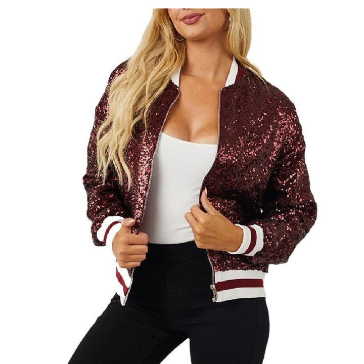 Damen Glamouröse Pailletten Bomberjacke Drune