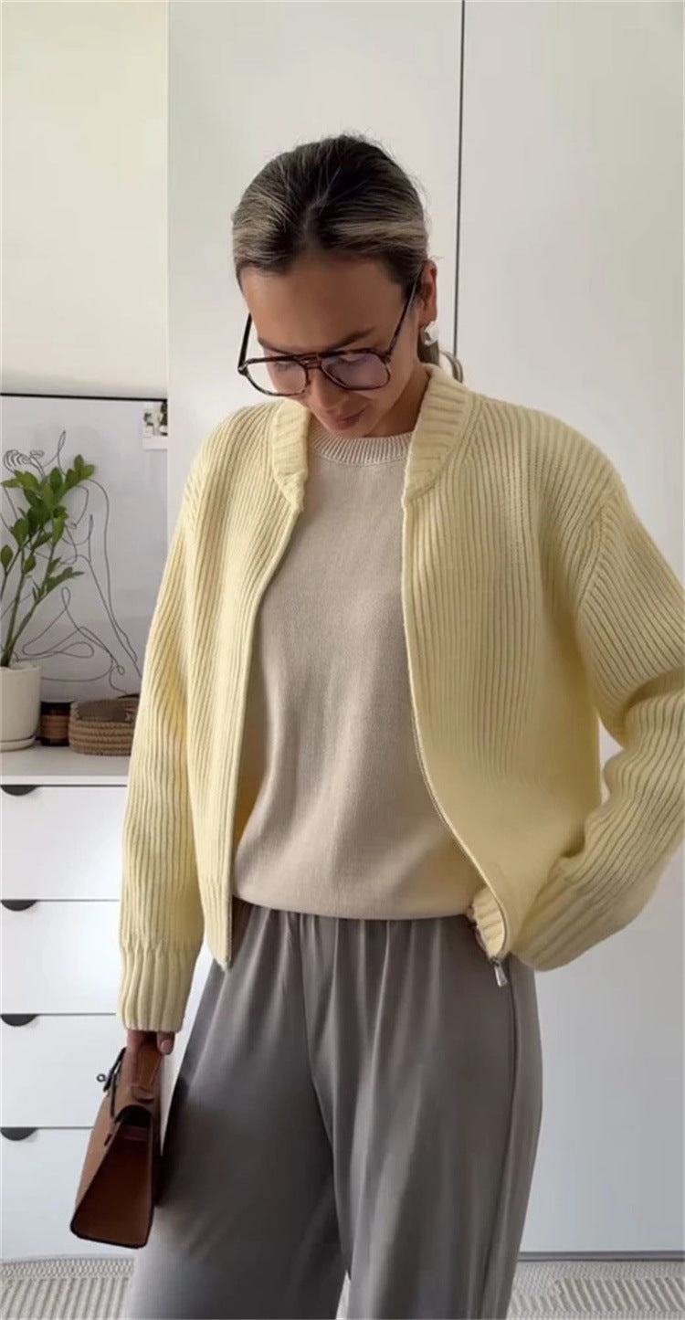 Damen lässiger Strickpullover mit Reißverschluss Drune