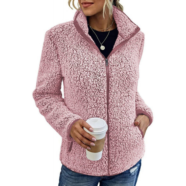 Damen flauschige Fleecejacke mit hohem Kragen und seitlichen Taschen Drune