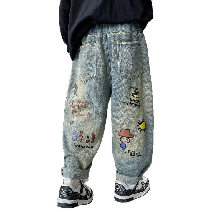 Damen lässige Baggy-Jeans mit einzigartigem Comic-Print Drune