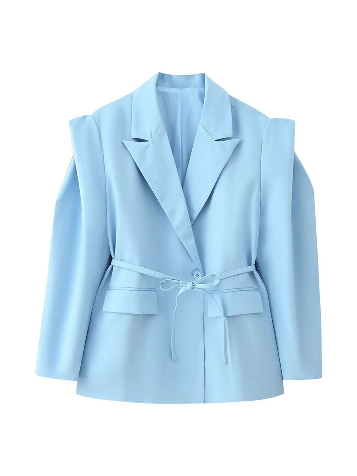 Damen Modische Blazerjacke mit Gürtel und Seidenoptik Drune
