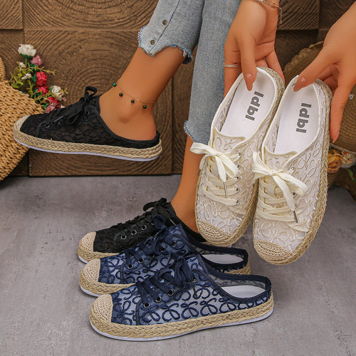 Damen Trendige Sneaker mit floralem Netzdesign und Jute-Akzent Drune