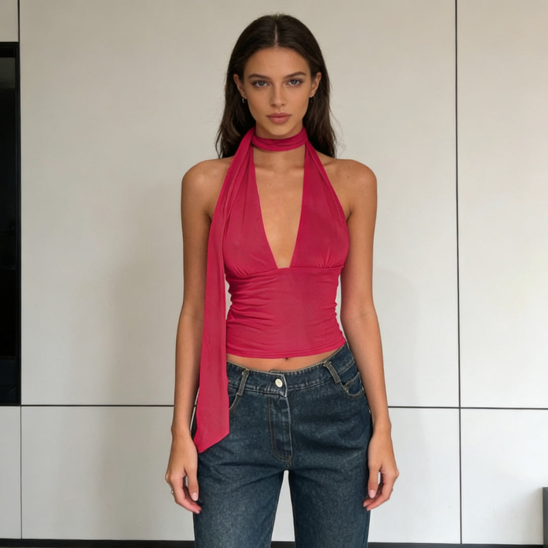 Damen Stilvolles Cropped Top mit schmalem Halsschmuck Drune