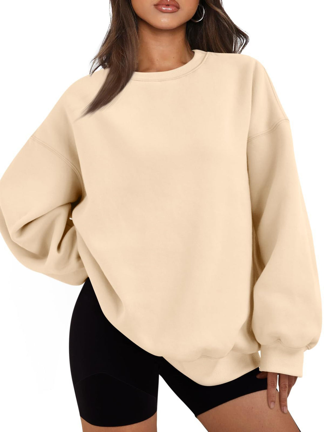 Damen nan Boxy-Crewneck-Sweat mit extraweiter Passform, Raglanärmeln und weichem Fleece-Innenfutter Drune