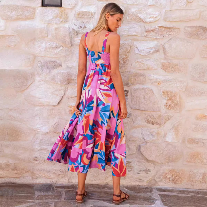 Damen Maxikleid mit lebhaftem floralem Design und schwingendem Rock Drune