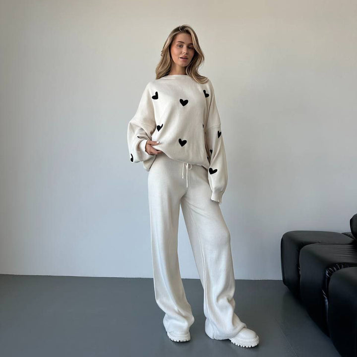 Damen Oversized Pullover mit Herzmotiv Drune