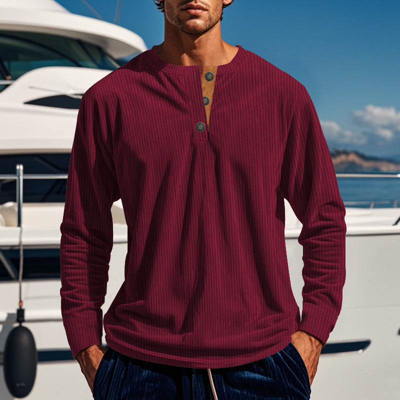 Herren Langarm-Henley-Shirt mit strukturiertem Design und Knopfdetails Drune