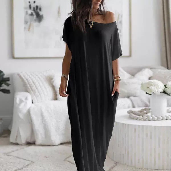 Damen Lockere Maxikleid mit Animal-Print und Seitentaschen Drune